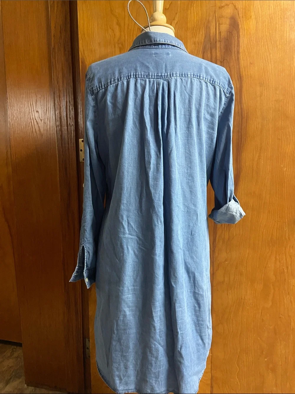 OLD NAVY Light Blue Denim Shirt Dress - Classic Casual Large Roll Up Sleeves - Picture 3 of 4